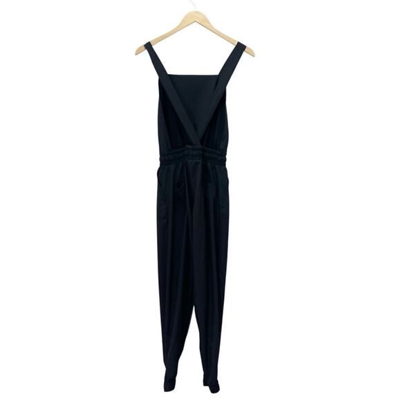 Albion Black Square Neck Overall Jumpsuit Sz Small Cinch Waist Adjustable Straps - Picture 3 of 12